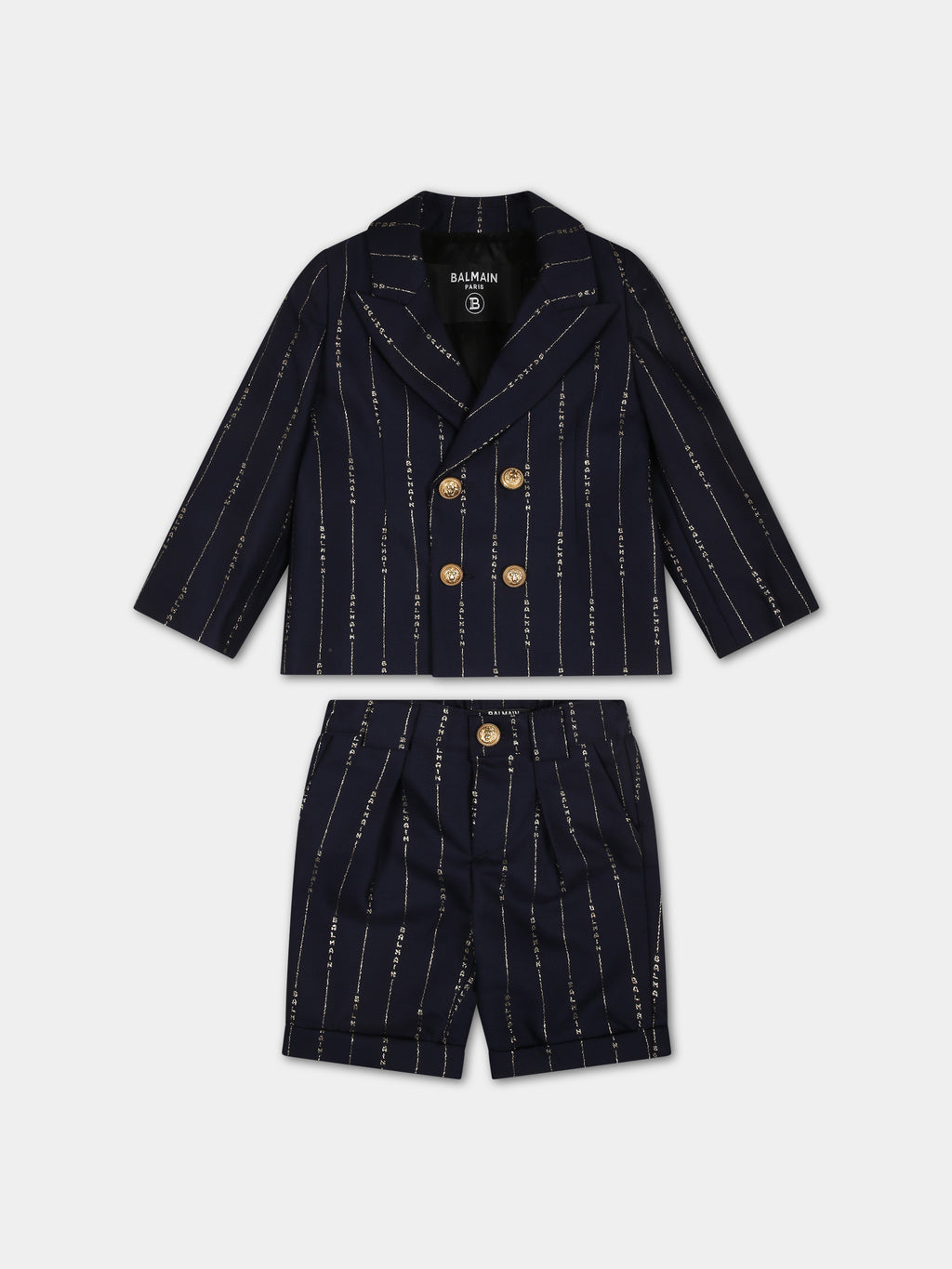 Elegant blue suit for baby boy with golden logo